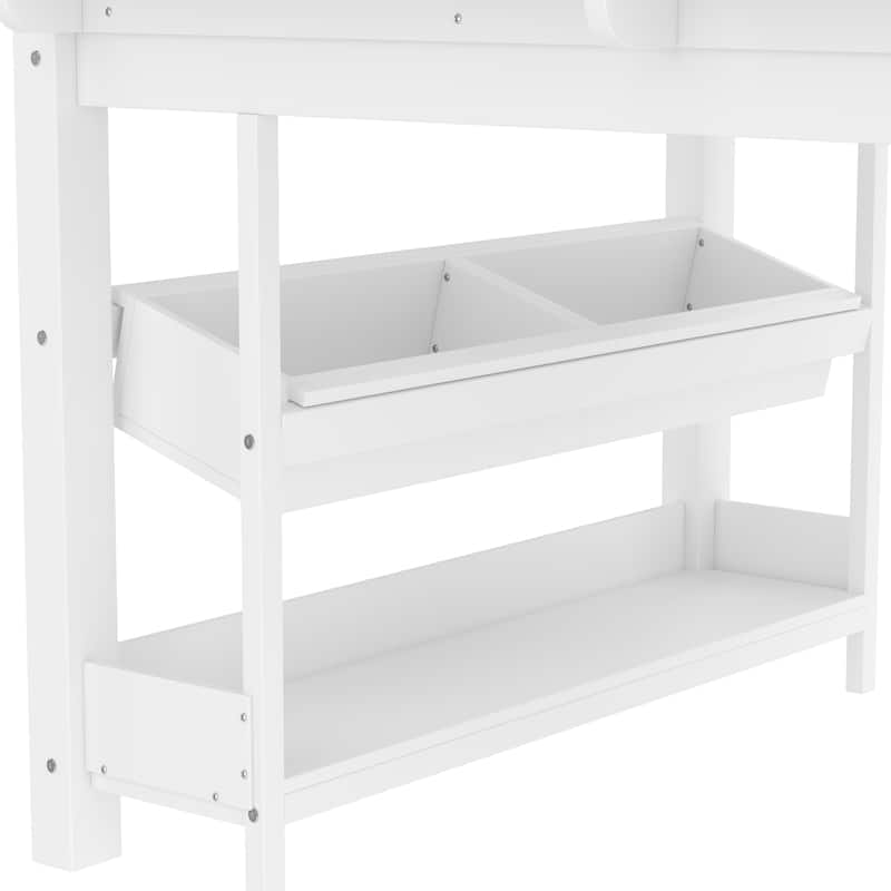 Twin Loft Bed with Multi-storage Bookcases, Boxes and Drawers, Solid Wood Low Loft Beds with Desk and Blackboard