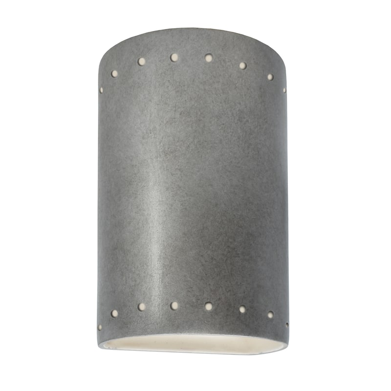 Justice Design Ambiance - Small Cylinder w/ Perfs Wall Sconce - Closed Top (Outdoor) - Replaceable Bulb - Antique Silver