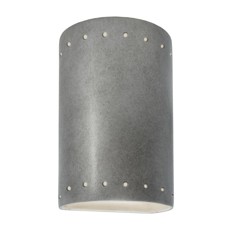 Justice Design Ambiance - Small Cylinder w/ Perfs Wall Sconce - Open Top & Bottom - Replaceable Bulb - Antique Silver