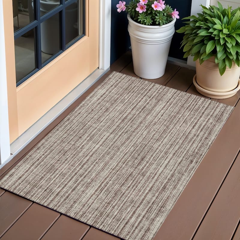 HomeRoots Striped Transitional Rectangle Outdoor Rug - 3' x 5'