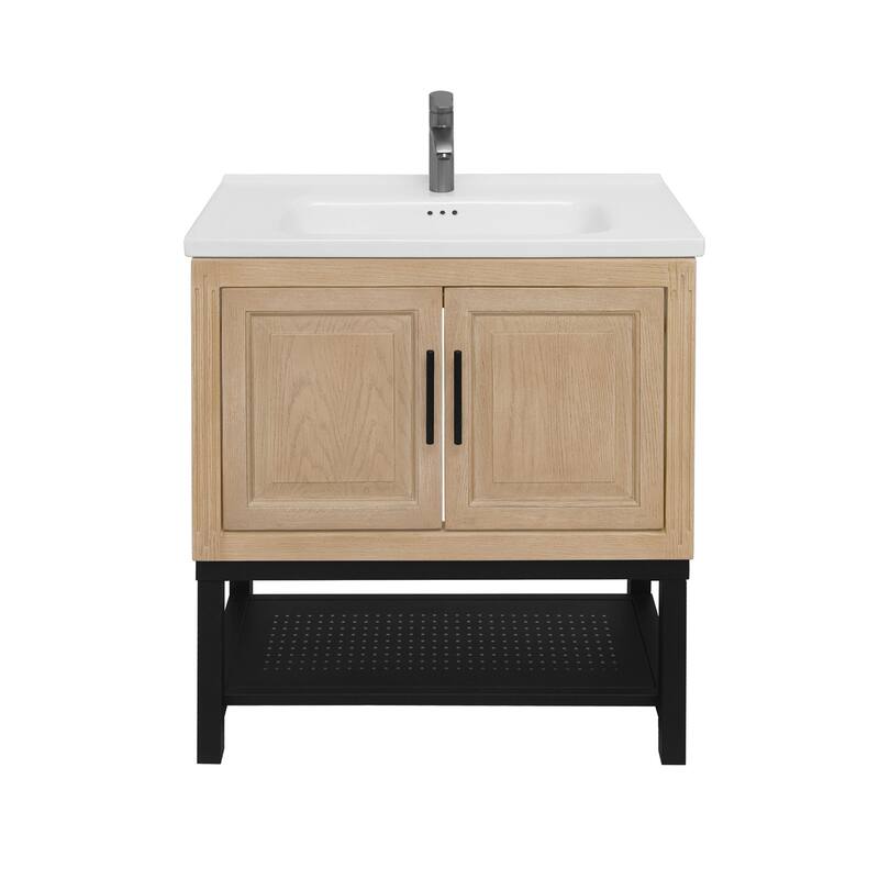 32" Bathroom Vanity with White Ceramic Sink & Hot and Cold Faucet