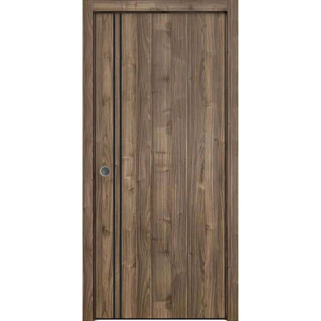 French Pocket Door 28 x 80 with Planum 0016 Walnut with Kit Trims Rail