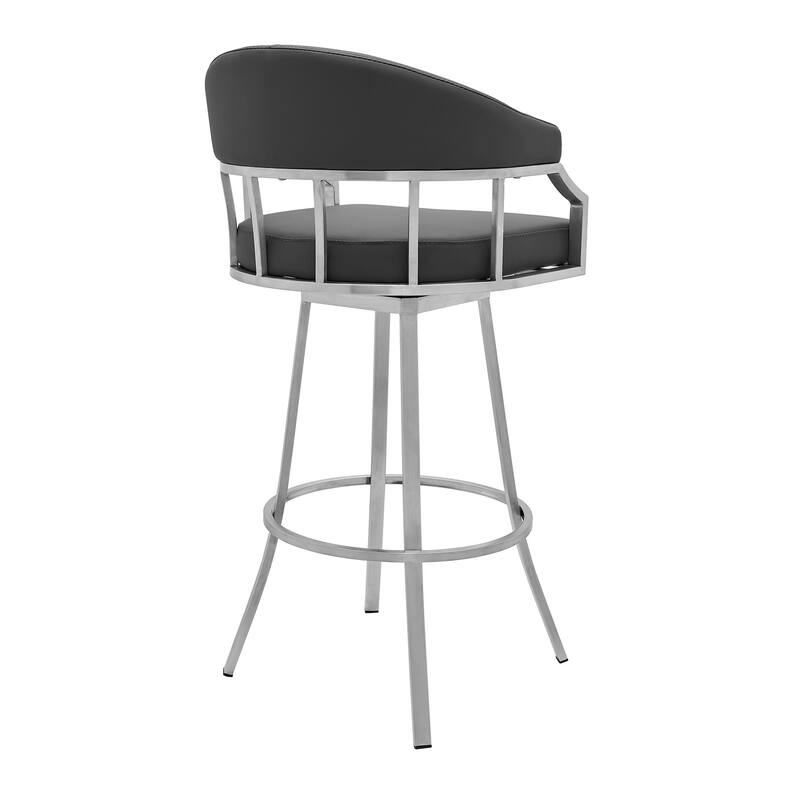HomeRoots 40" Gray Faux Leather And Iron Swivel Low Back Bar Height Chair - 21 x 40 x 21