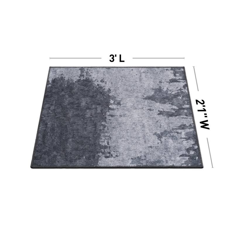 Distressed Abstract Machine Washable Area Rug
