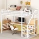 preview thumbnail 3 of 26, Full Size Metal Loft Bed with Desk, Staircase and Small Wardrobe, White