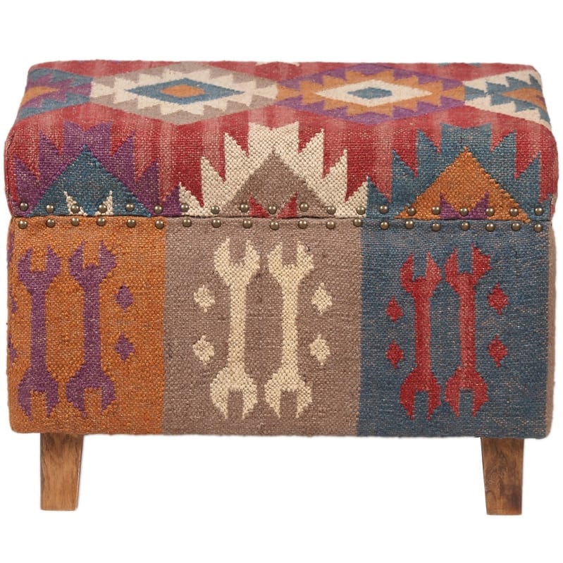 HERAT ORIENTAL Handmade Kilim Upholstered Wooden Storage Stool