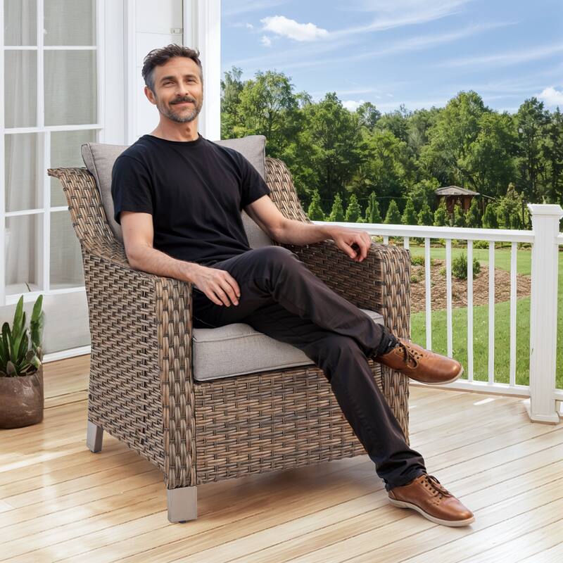 Outdoor Arm Chair with Cushion Wicker Rattan Chair