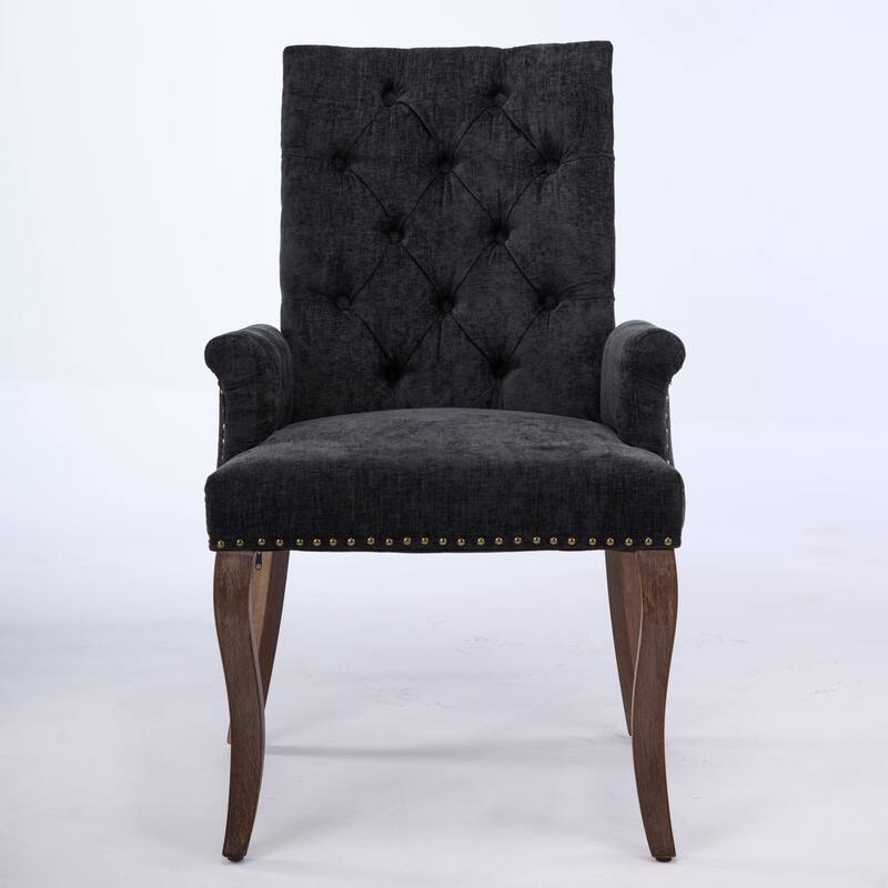 GDF Studio- Chenille Upholstered Dining Chair with Tufted Back & Curved Wood Legs, Single Pack