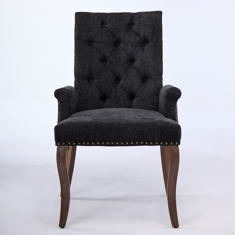 Upholstered Accent Dining Chair, Curved Solid Wood Legs, Tufted Club Arm Dining Chair, Single Pack