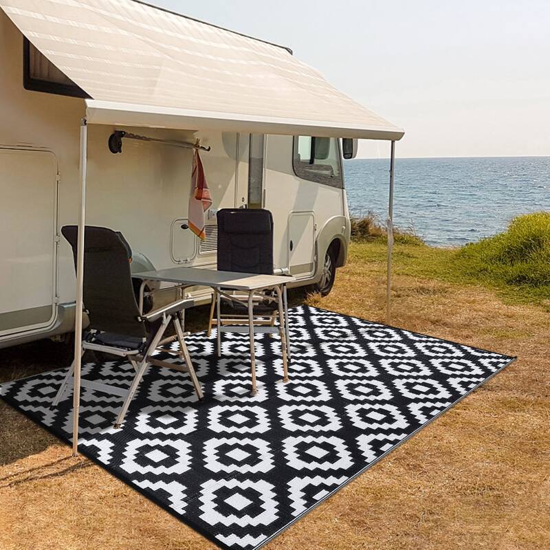 Outdoor Rug Waterproof Plastic Straw Rug Reversible Rug for Patios Decks Porch Camper Balcony Backyard