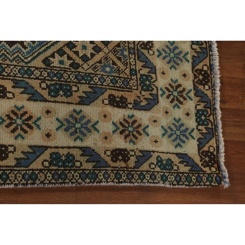 Geometric Bakhtiari Persian Vintage Rug Handmade Orange Wool Carpet - 6'8"x 9'5"