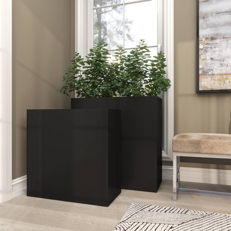 Black or White Metal Modern Planter (Set of 2) - S/2 28", 24"H - Black