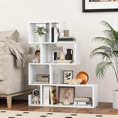 1/2 PCS S-shaped Bookshelf 5Tier Modern Geometric Stepped Bookcase