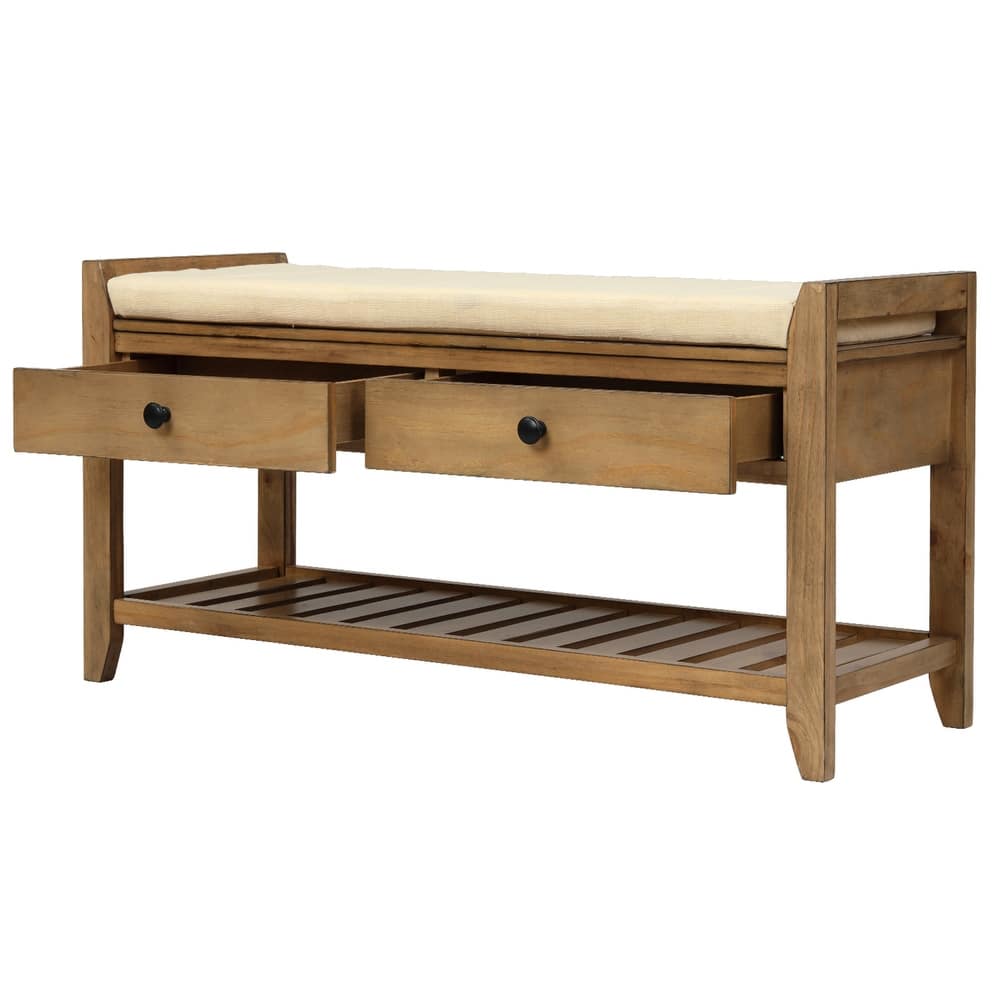 Entryway Storage Bench with Cushioned Seat and Drawers - 39"L x 14"W x 19.8"H