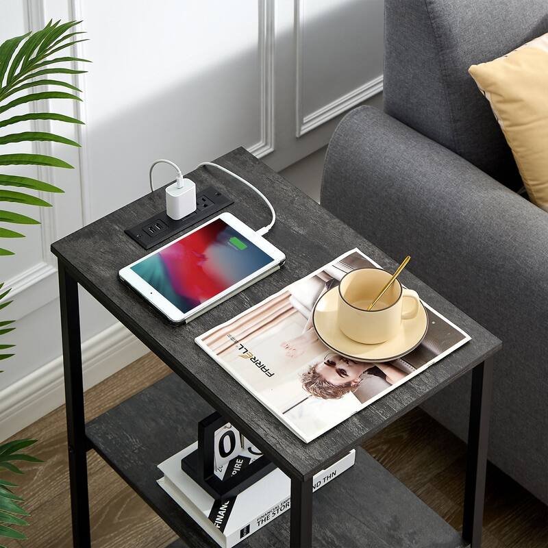 Javlergo Set of 2 Nightstand with Charging Station Side End Table with 3-tier Open Storage