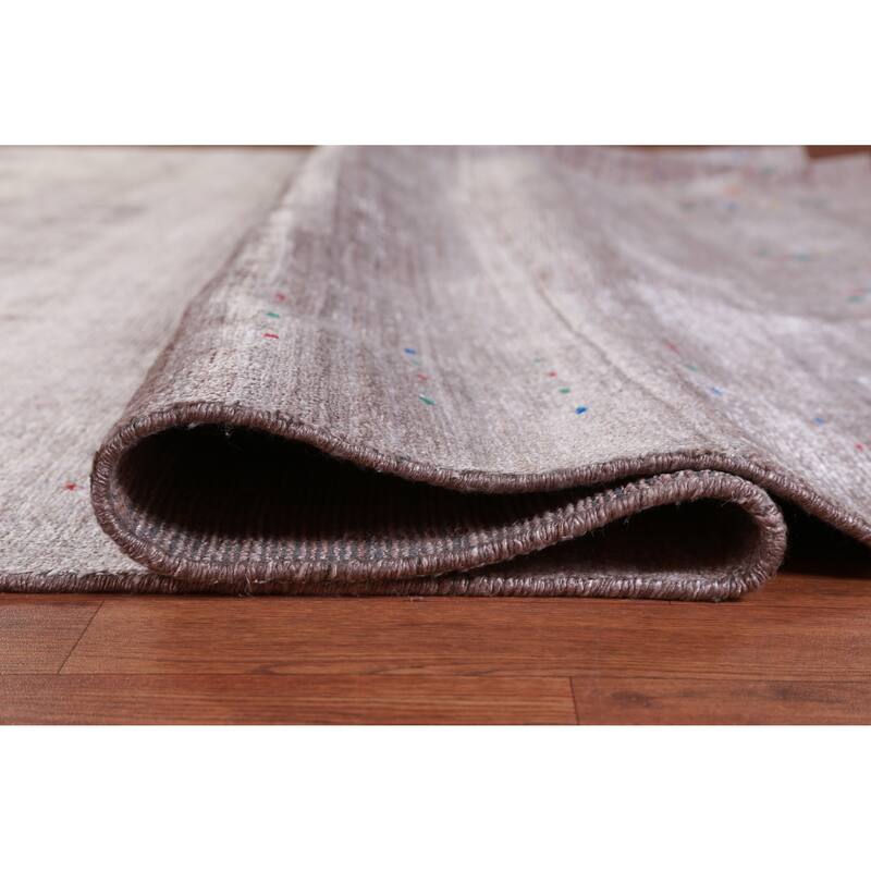 Hand Knotted Oriental Viscose Silk Carpet Tribal Stripe Brown Gabbeh Area Rug - 11' 8'' X 8' 11''