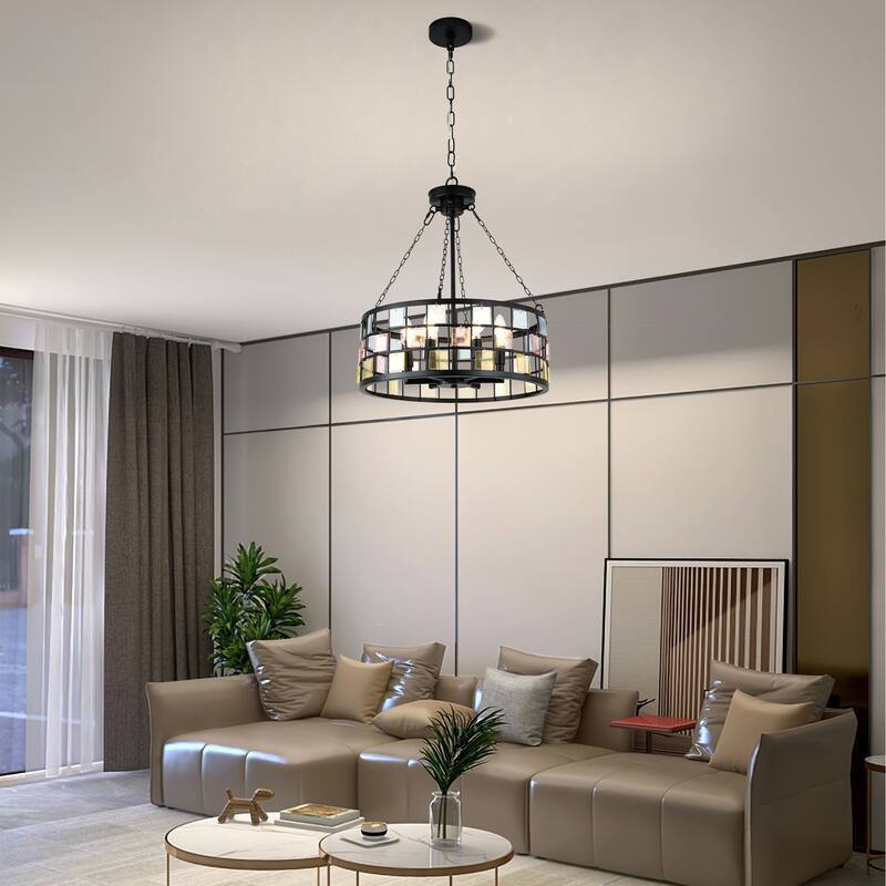 CurveCurio 20" Modern Tiffany DIY Chandelier, 6-Light w 24" Adjustable Hanging Chain for Dining Room, Bedroom and Foyer