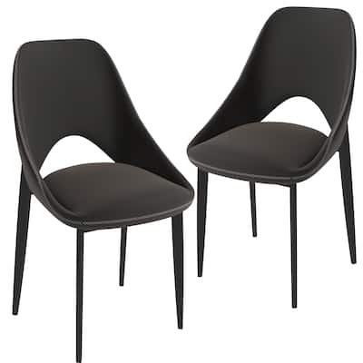 Amalfi Set of 2 Dining Chairs- Elegant Mid-Century Modern Chair w Open Back & Metal Legs for Kitchen, Dining Room & Small Spaces