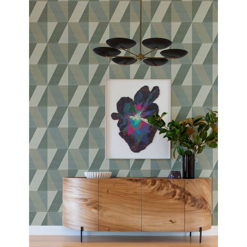A-Street Prints Winslow Green Geometric Faux Grasscloth Wallpaper