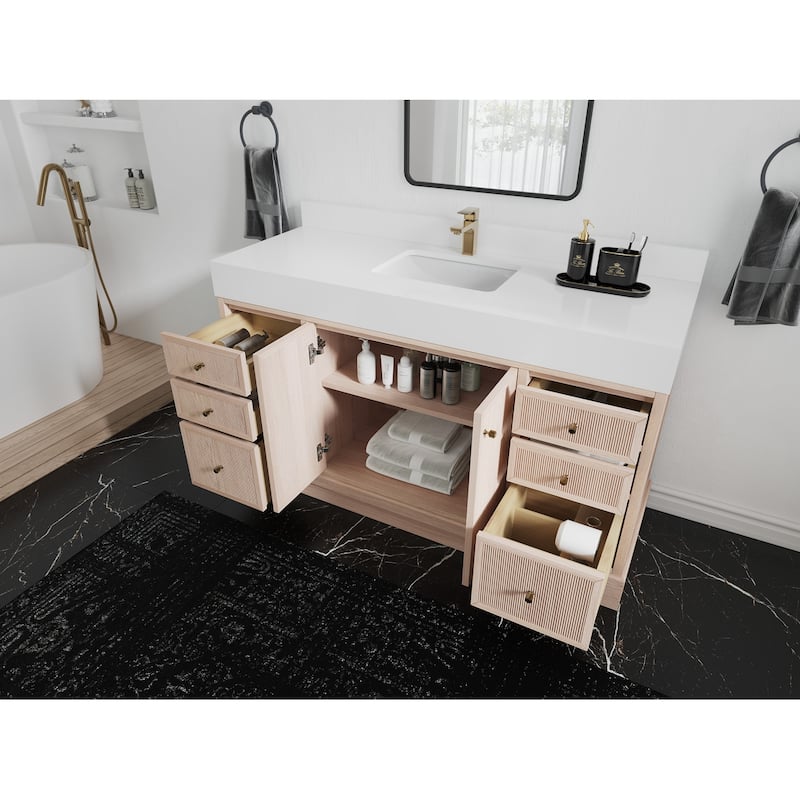 Willow Collections 60 in. W x 22 in. D Manhattan Oak Wood Single Sink Bathroom Vanity with Countertop