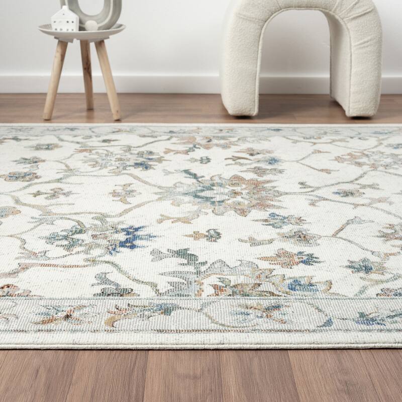 Gaia Traditional Floral Bordered Performance Indoor Area Rug by Sevita