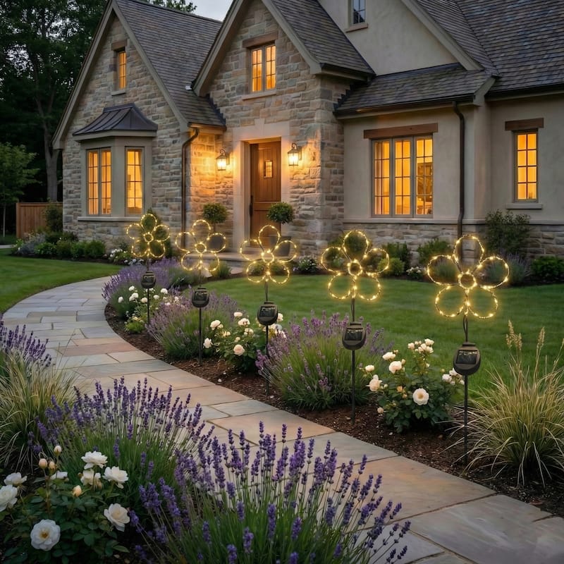 Outdoor Solar Powered LED Decorative Garden Stake Light - 2 Pack White Flower - 2 Pack