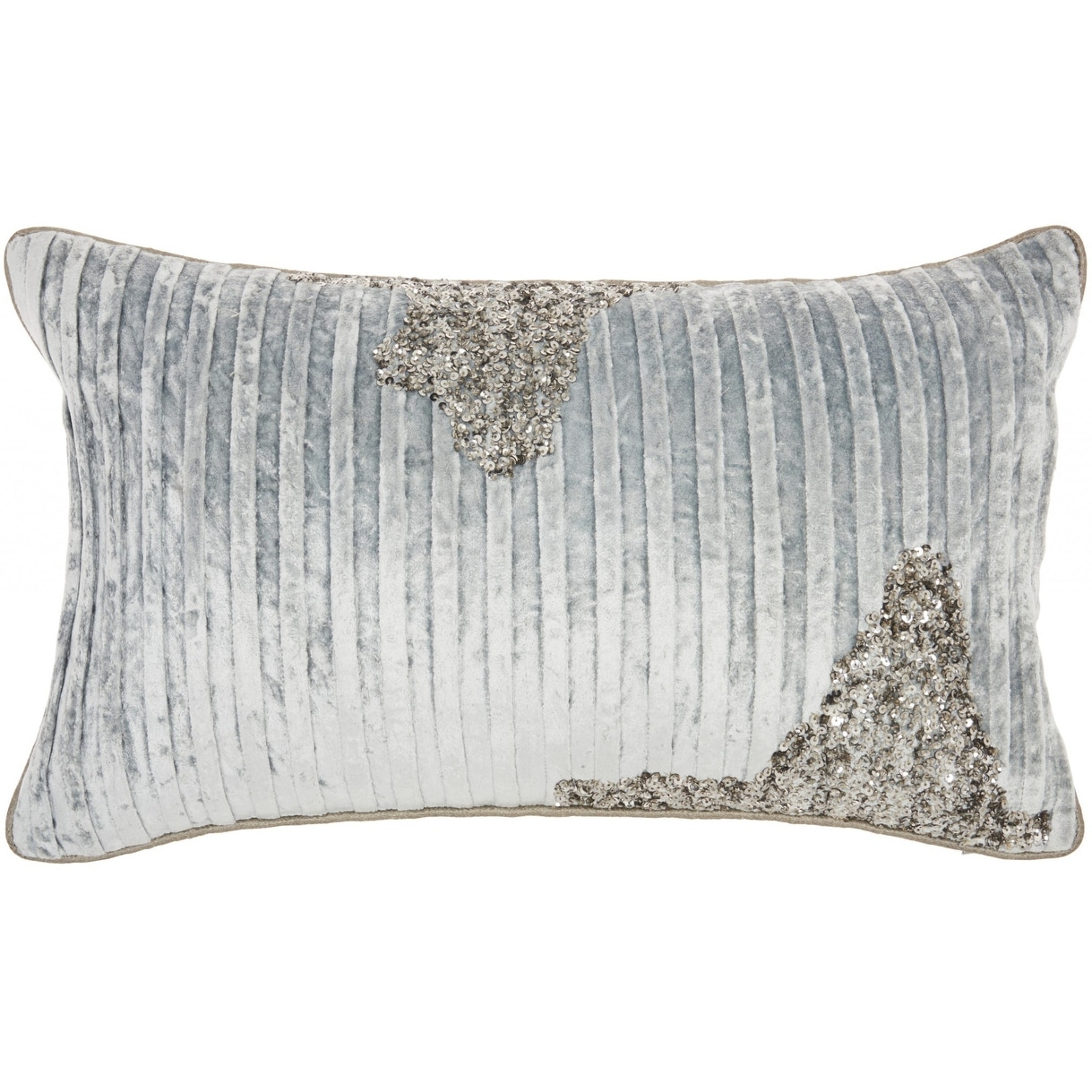 Periwinkle Embellished Lumbar Pillow Accent 12 W x 5 H x 20 D Cotton Grey