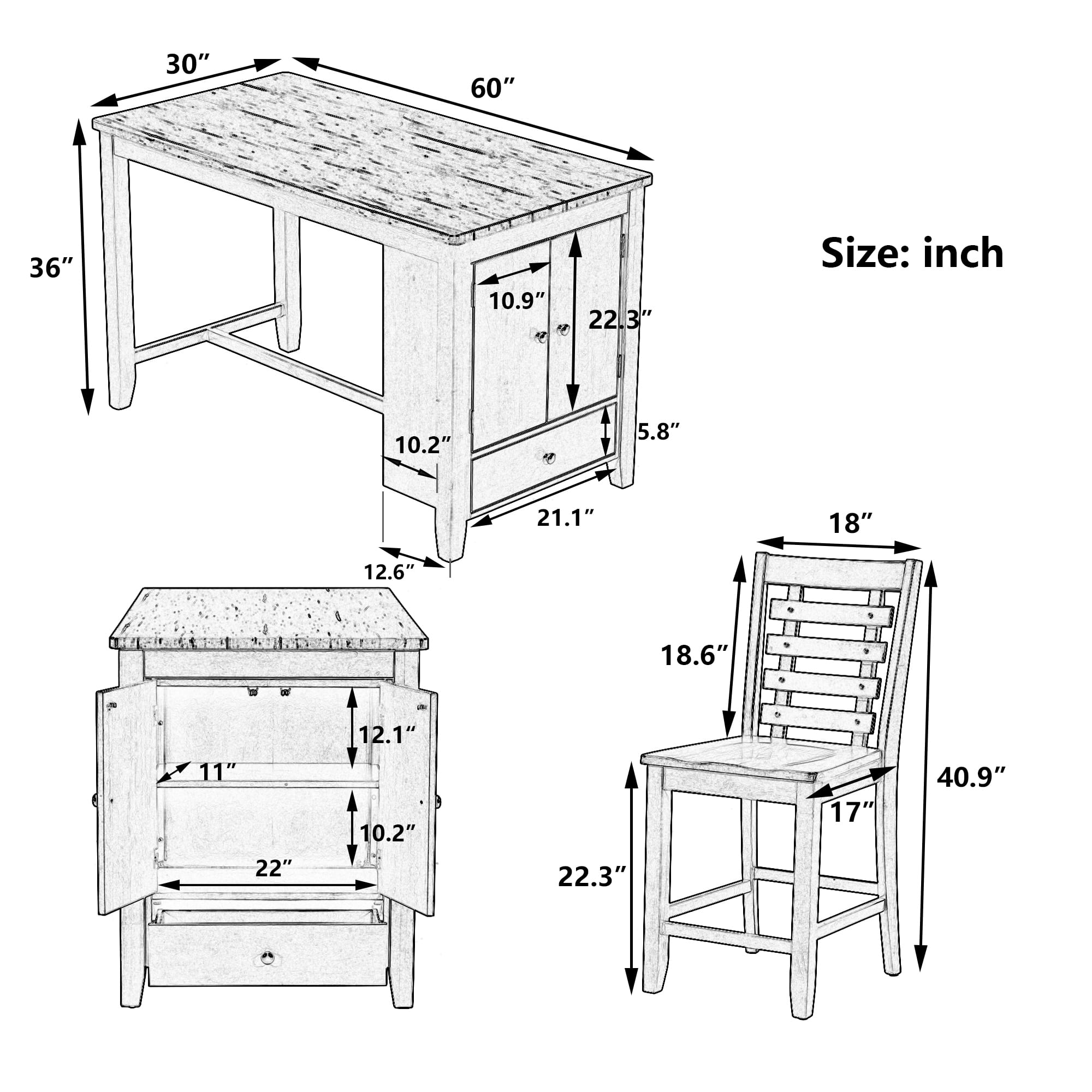 5piece Counter Height Dining Table Set with Faux Marble Tabletop