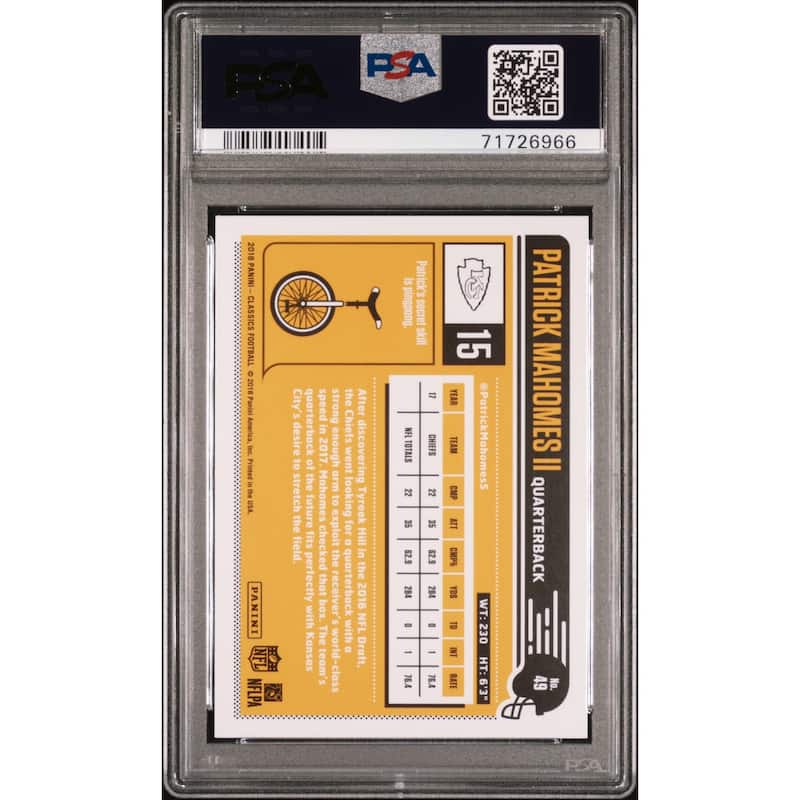 Patrick Mahomes 2018 Panini Classics Football Card #49 Graded PSA 10 - 8'6" x 11'6"
