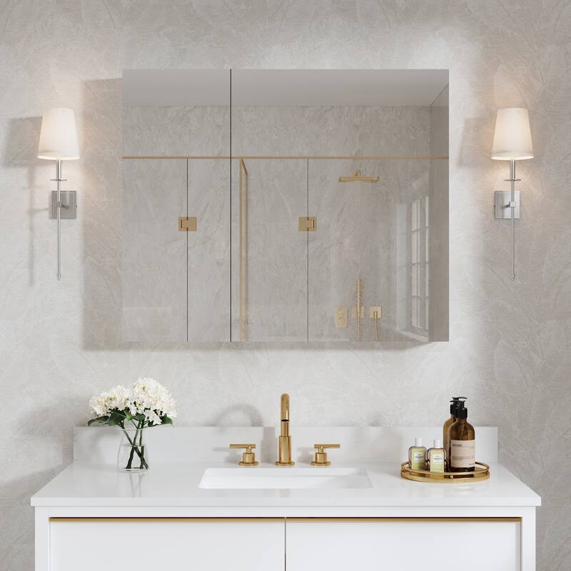 36"W X 30'H Recessed or Surface Wall Mount Bathroom Medicine Cabinet With Adjustable Glass Shelves - 1230R-2430L