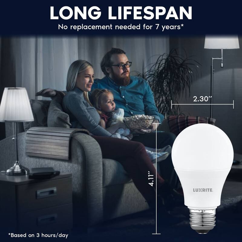 Luxrite A19 LED Light Bulb 8W=60W Non-Dimmable 5000K 800LM E26 Base Damp Rated ETL Listed 8 Pack - Bright White 5000K