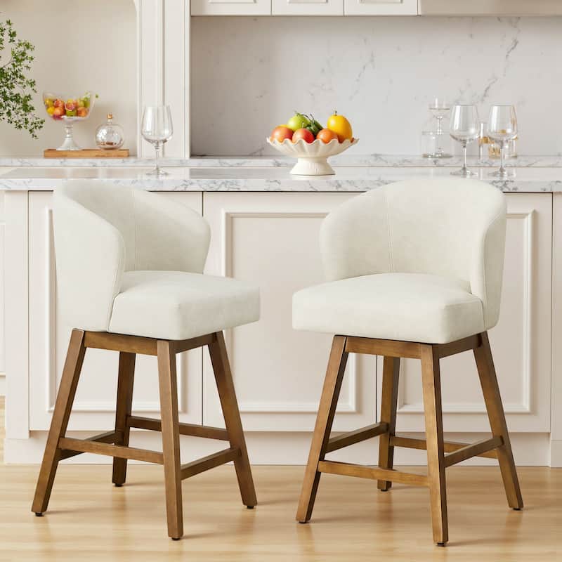 26 Inch Upholstered Swivel Counter Height Bar Stools with Back and Solid Wood Frame - 37.8"H x 20.9"W x 21.3"D