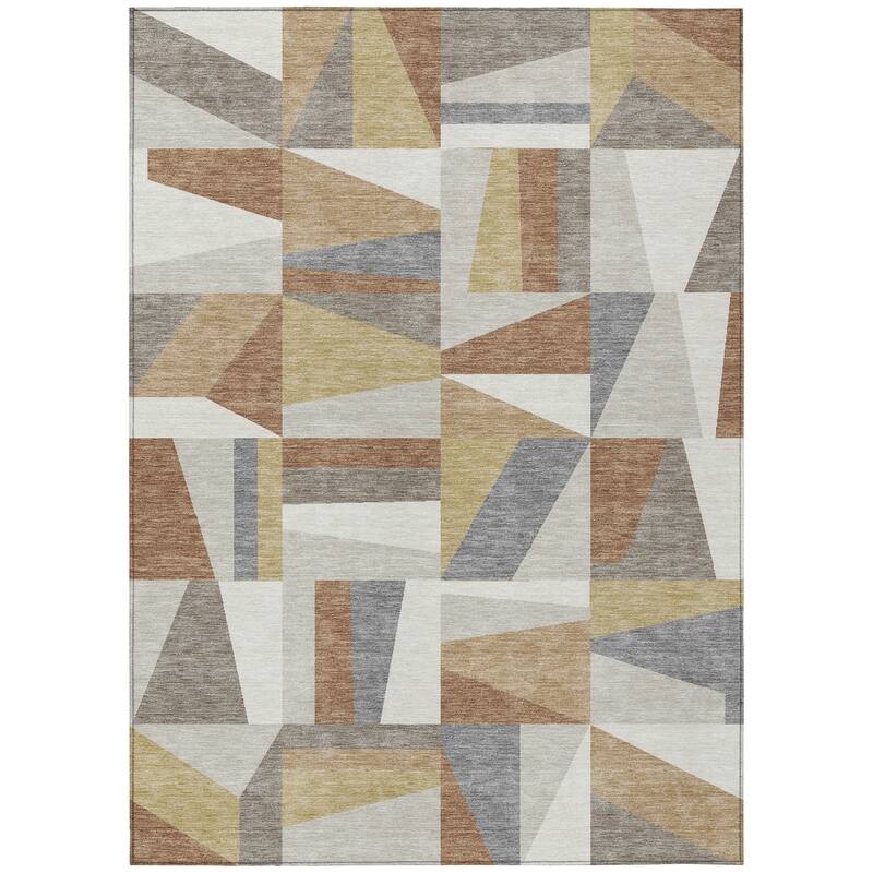 Machine Washable Indoor/ Outdoor Contemporry Mosaic Chantille Rug