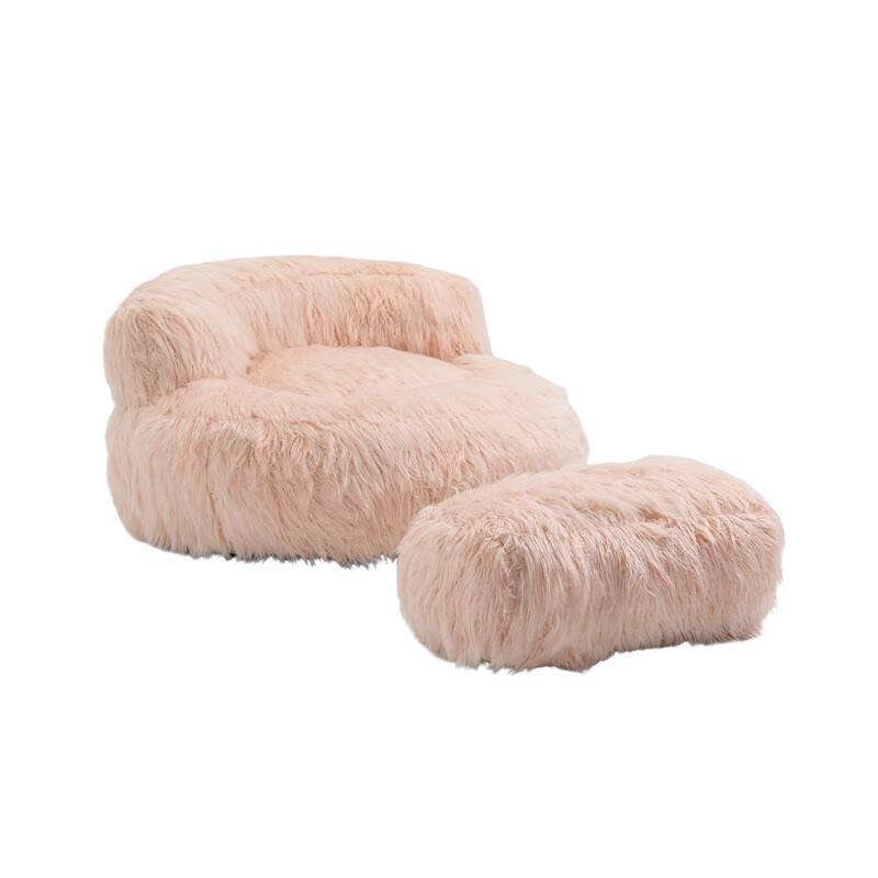 Plush Upholstered Round Comfort Lounger Bean Bag Chair with Ottoman