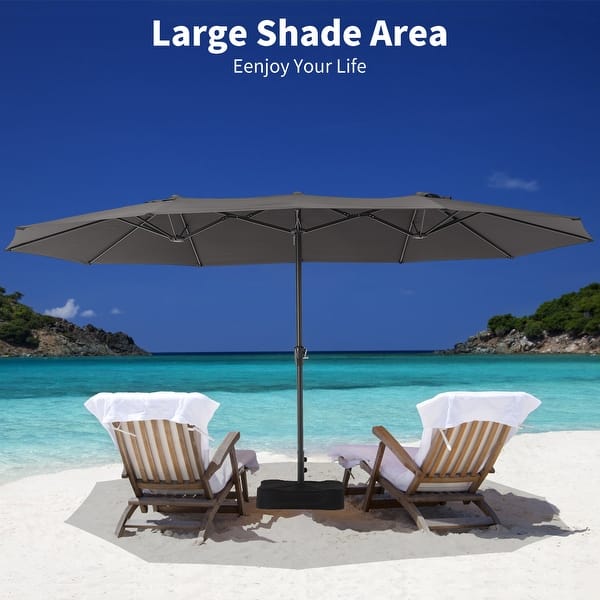 double top market patio umbrella with base 15 HAPPYGRILL FT Double-sided Solar Lights, Crank Handle & 12 Heavy-Duty Ribs, Outdoor Twin Size Oversized Rectangle Umbrella for Garden Deck Poolside : Patio, Lawn & which is antirust and waterproof that great for outdoor use 15-foot Rectangular Crank Double-sided Outdoor
