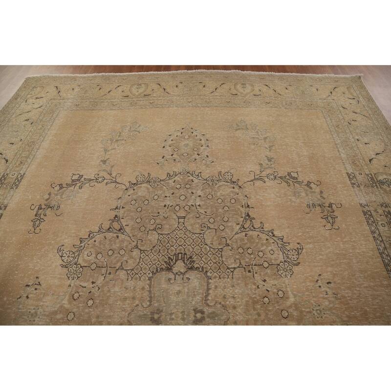 Antique Distressed Tabriz Persian Area Rug Handmade Wool Carpet - 9'10" x 12'9"