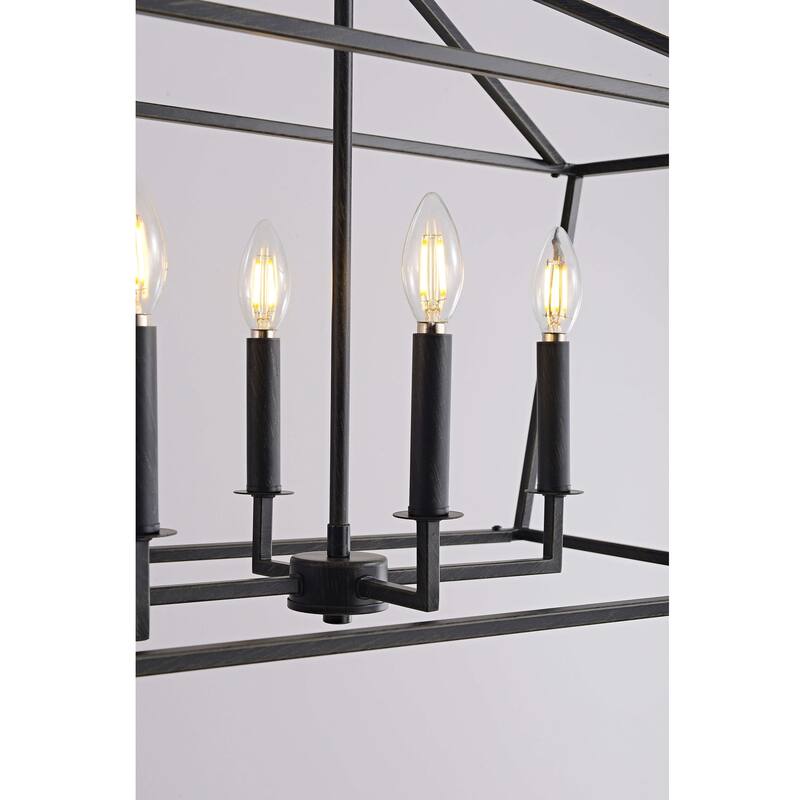 Joshua 8-Light Antique Black Rectangle Candle Chandelier - 42" L x 12" W x 64" H