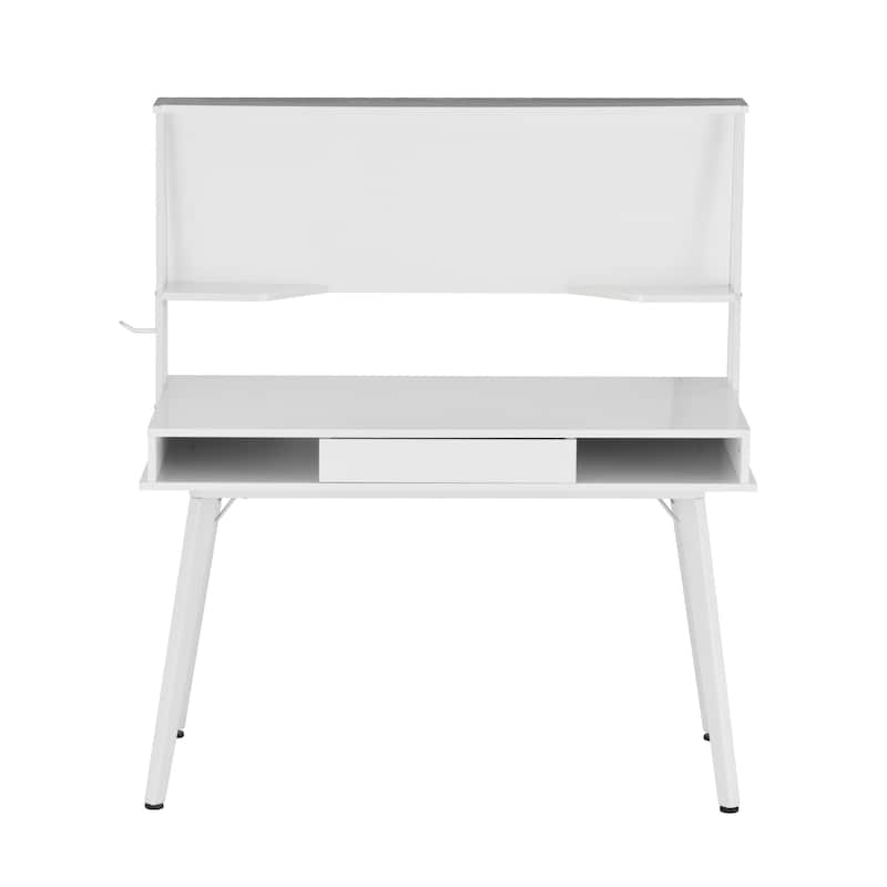 Study Computer Desk with Storage & Magnetic Dry Erase White Board, White On-Site