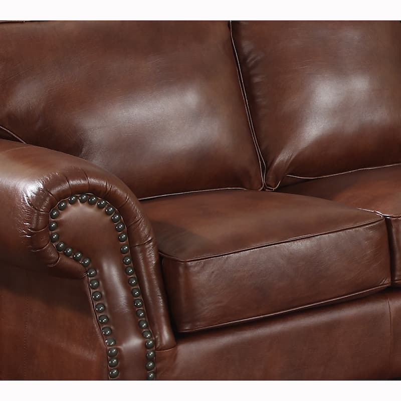 Brandon Distressed Whiskey Italian Leather Loveseat - 40"H x 68"H x 39"D - 40"H x 72"H x 36"D