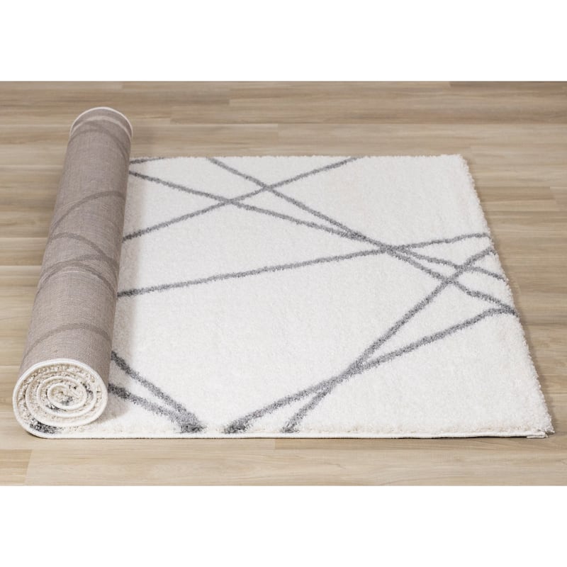 Fairmont Collection - White/Grey Crossing Lines Rug