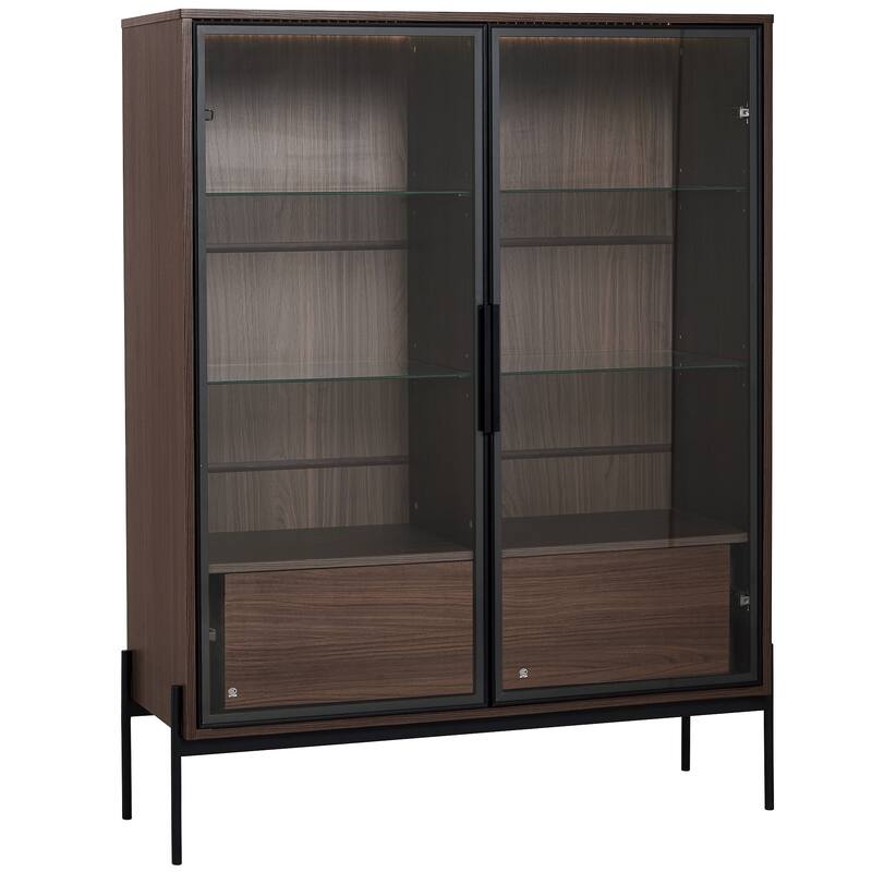 Roomfitters 51.2'' Display Cabinet with Glass Doors, Freestanding Curio Storage Cabinet with Adjustable Shelves for Office