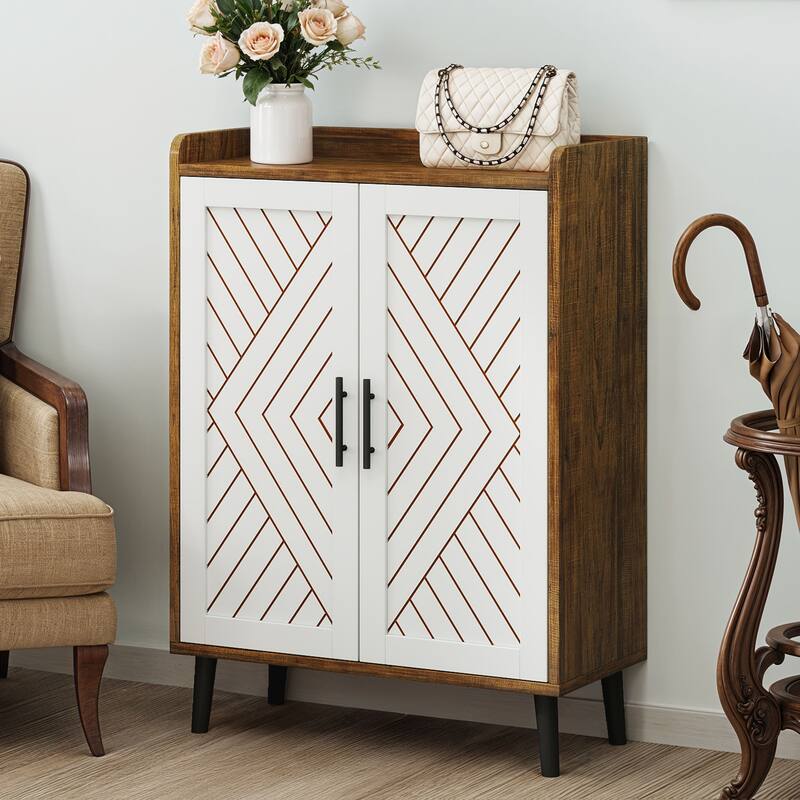 Moasis 5-Tier Shoe Storage Cabinet Shoe Organizer with Doors for Hallway - Walnut