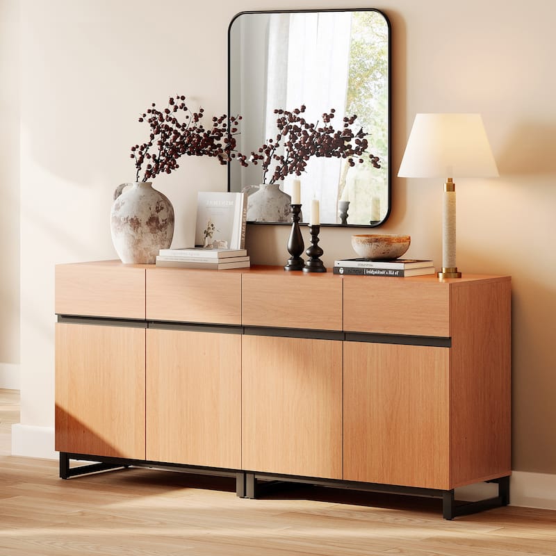 WAMPAT Storage Cabinet, Modern Sideboard with Adjustable Shelf and Metal Base