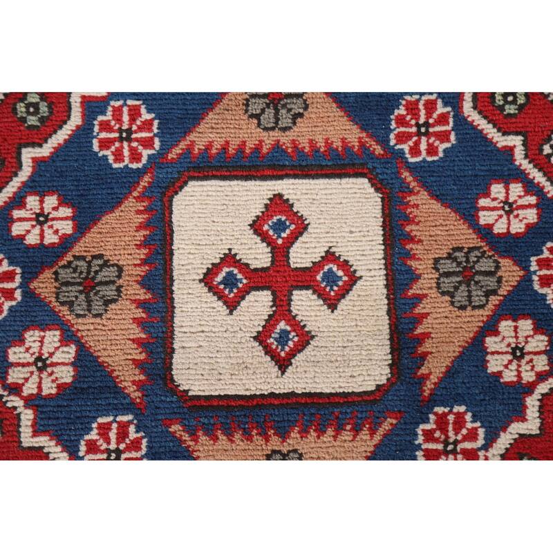Hand Knotted Oriental 100% Wool Carpet Traditional Geometric Beige & Ivories Kazak Area Rug - 9' 7'' X 6' 7''