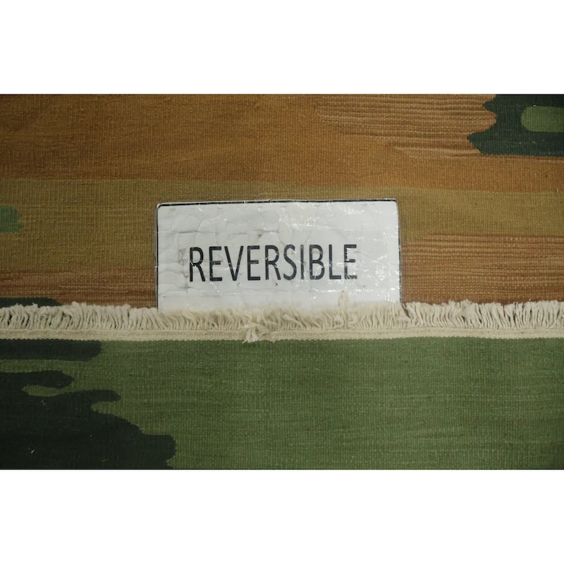 Hand Woven Oriental 100% Wool Carpet Modern Contemporary Green Kilim Area Rug - 8' 9'' X 5' 11''