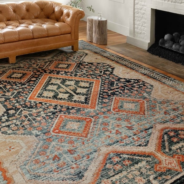 slide 2 of 8, Alexander Home Luxe Ornate Antiqued Distressed Area Rug 2'3" x 4'0" - Navy/Multi