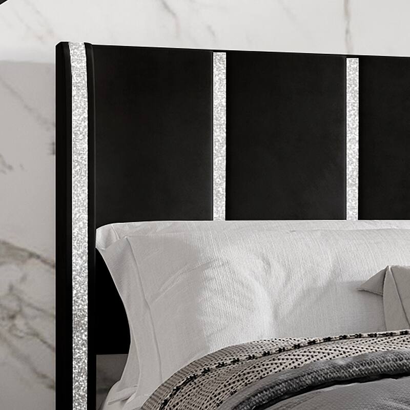 CraftPorch Luxurious Crystal Diamond Strip Velvet Upholstered Bed