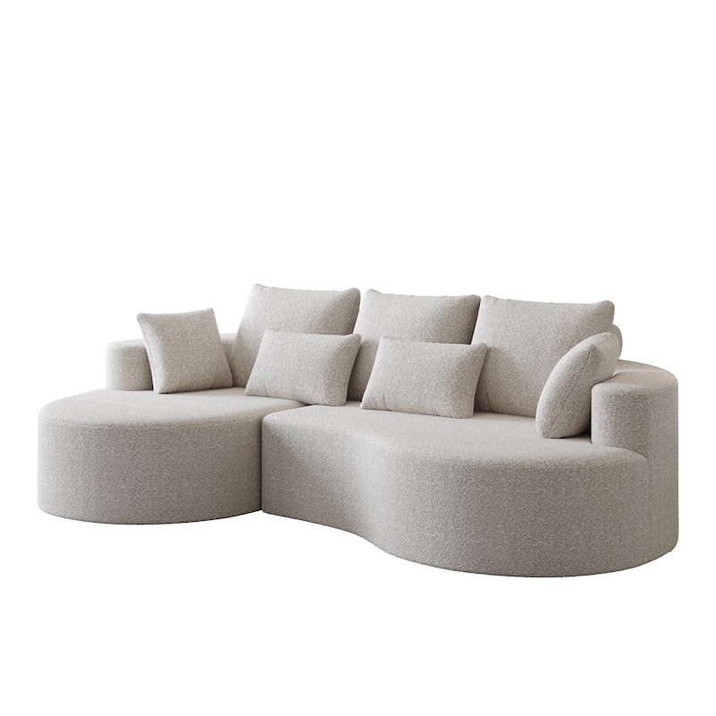 L-Shaped Curved Cloud Sectional Couch, Oversized Chenille Upholstered 4-Seater Sofa, Full Compressed Corner Sofa with 7 Pillows