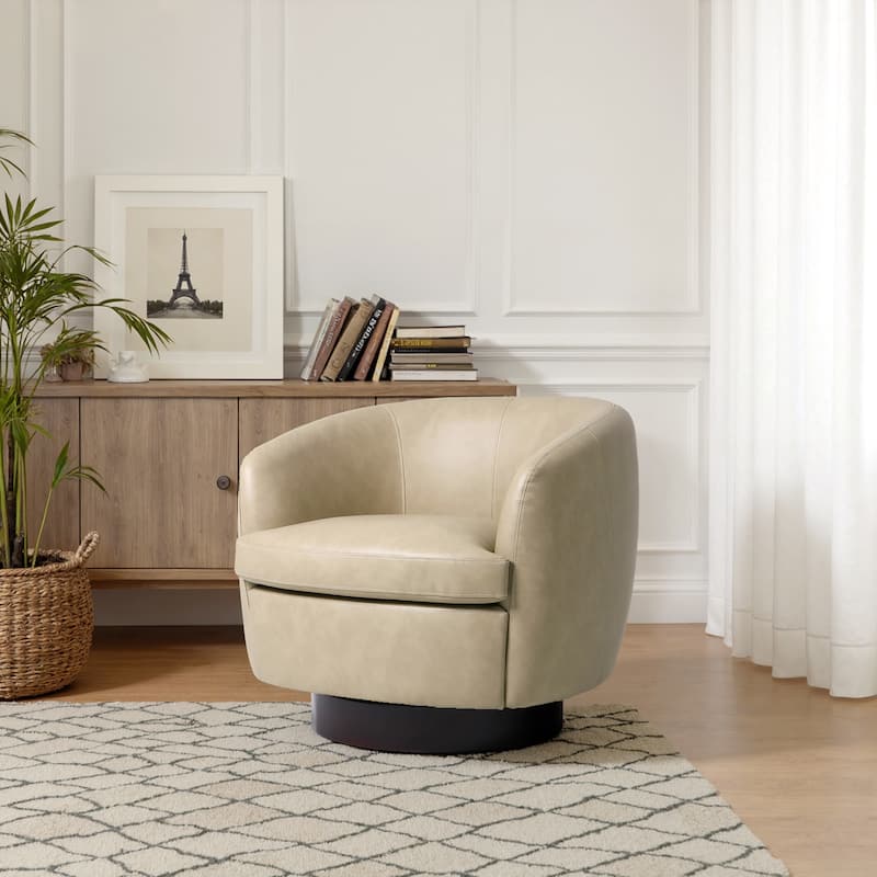 Low Back PU Leather Barrel Chair 360° Swivel Accent Chair for Living Room