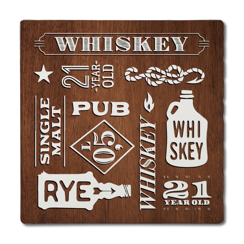 Whiskey Collage 4 Pack Absorbent Stone Coasters with Cork Backing 4" Square Made in The USA Absorbent Wipes Clean - Multi